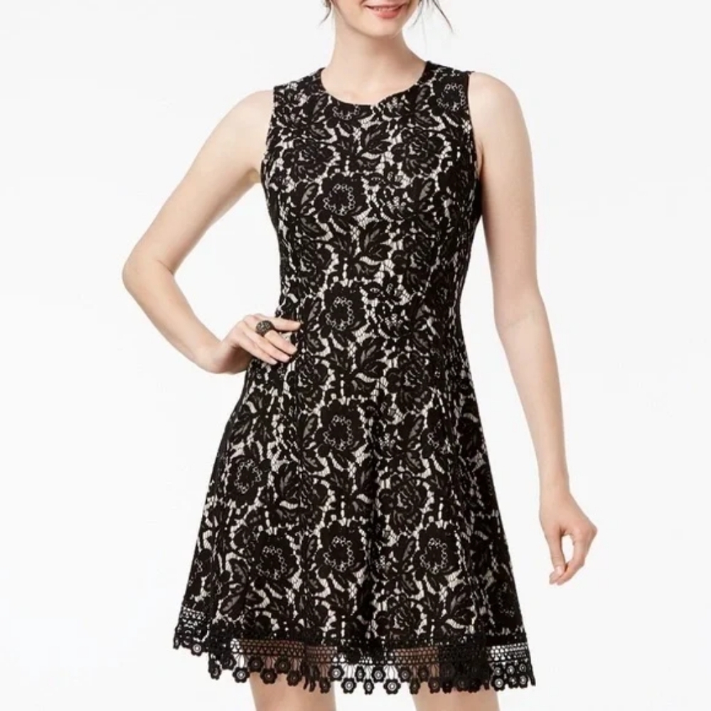 Donna Ricco Black A Line Lace Dress